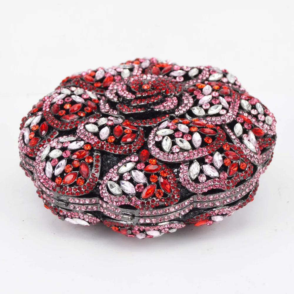 Round Flower Decor Luxury Crystal Evening Prom Clutch Bag