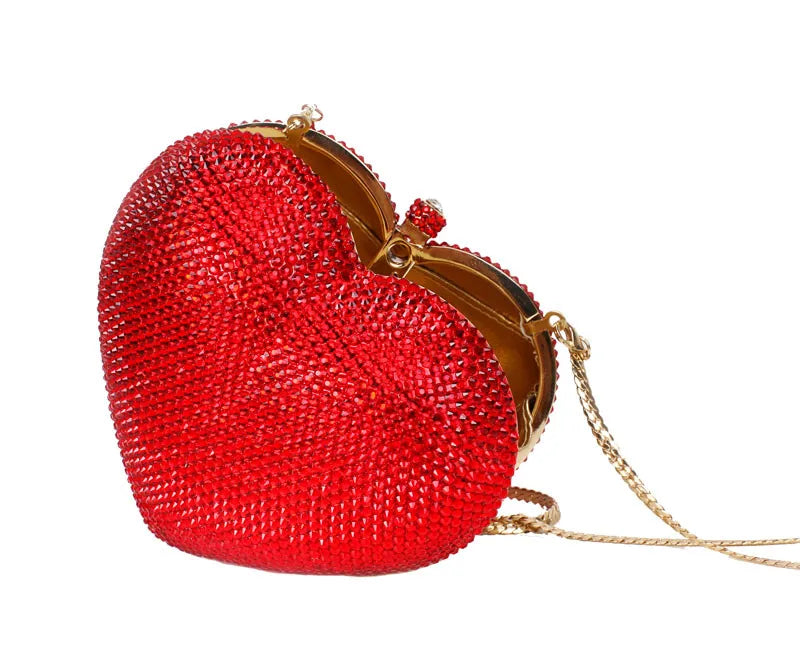 Deluxe Crystal Diamond Heart Shaped Evening Clutch Bag