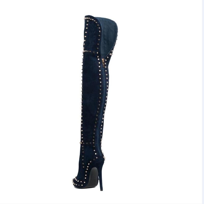 Stretchy Suede Leather Back Zipper Rivet High Heels Over The Knee  Boots