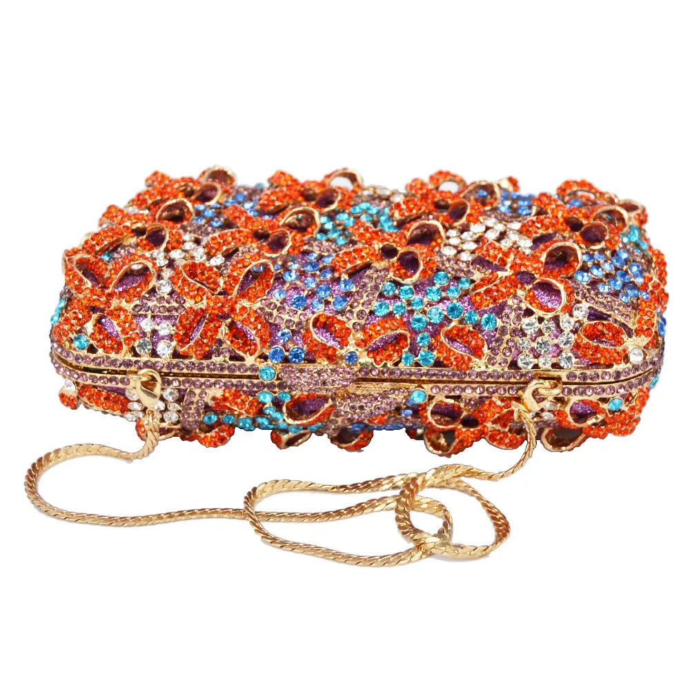 Crystal Encrusted Hollow Out Clutch Box Bags