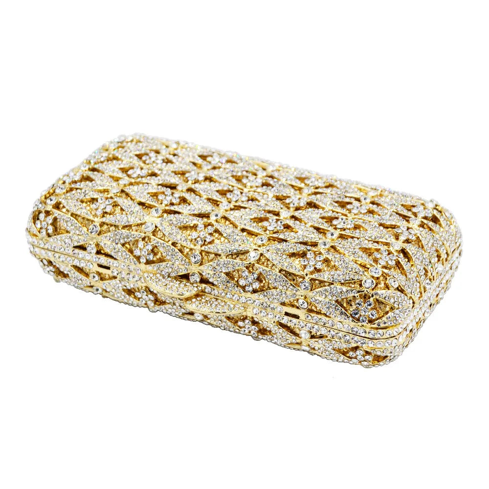 Crystal Diamond Hollow Out Floral Pattern Evening Clutch Bag