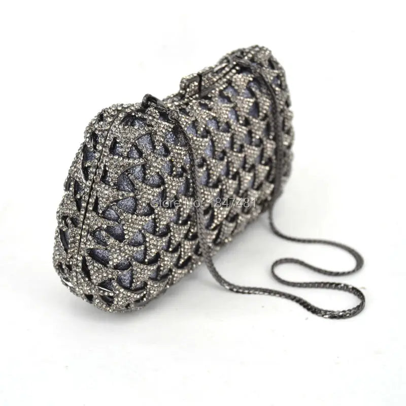 Floral Pattern Crystal Diamond Evening Clutch Bag