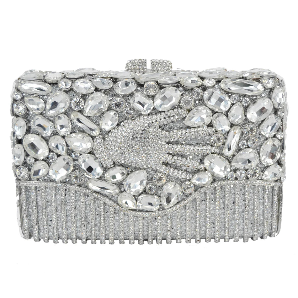 Hand Decor Palm Crystal Diamond Decor Clutch Handbags