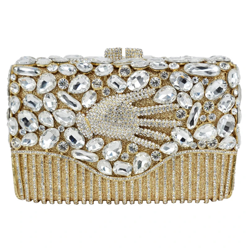 Hand Decor Palm Crystal Diamond Decor Clutch Handbags