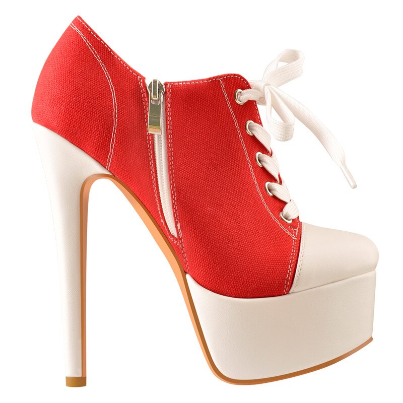 Canvas High Heel Platform Lace Up Round Toe Shoes