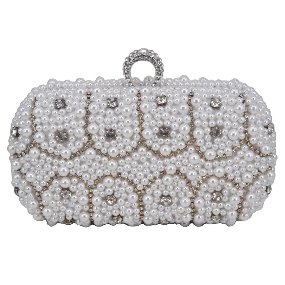 Pearl Finger Ring Clutch Beaded Chain Evening Clutch Bags