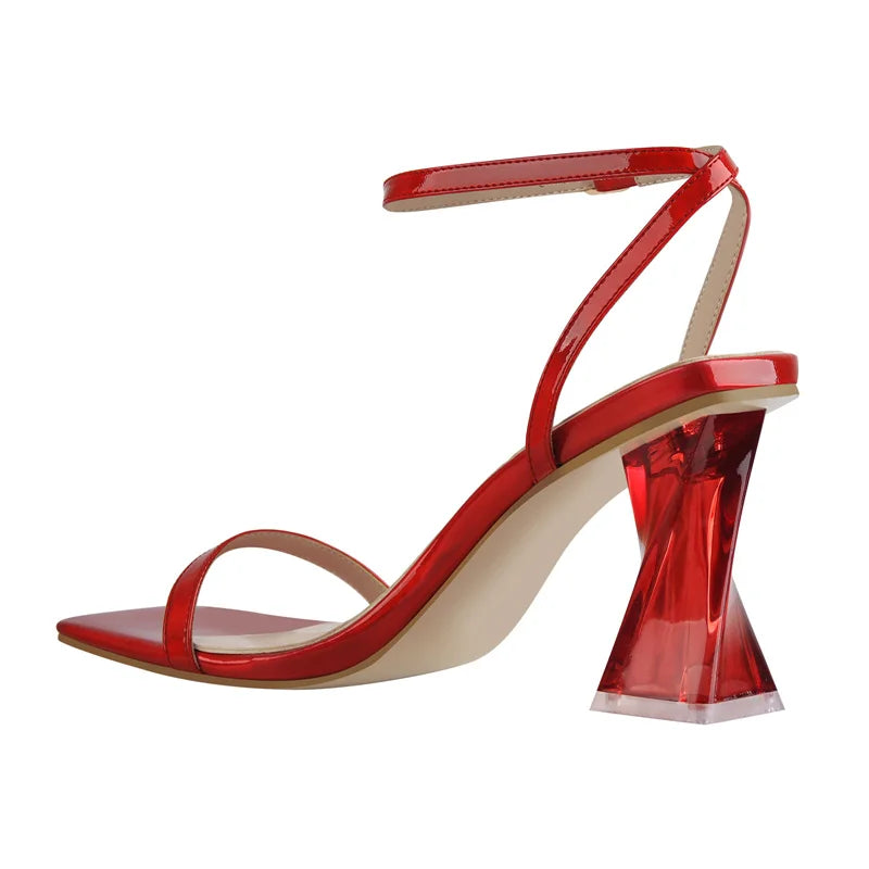 Patent Leather Square Peep Toe Ankle Buckle High Heels Sandals