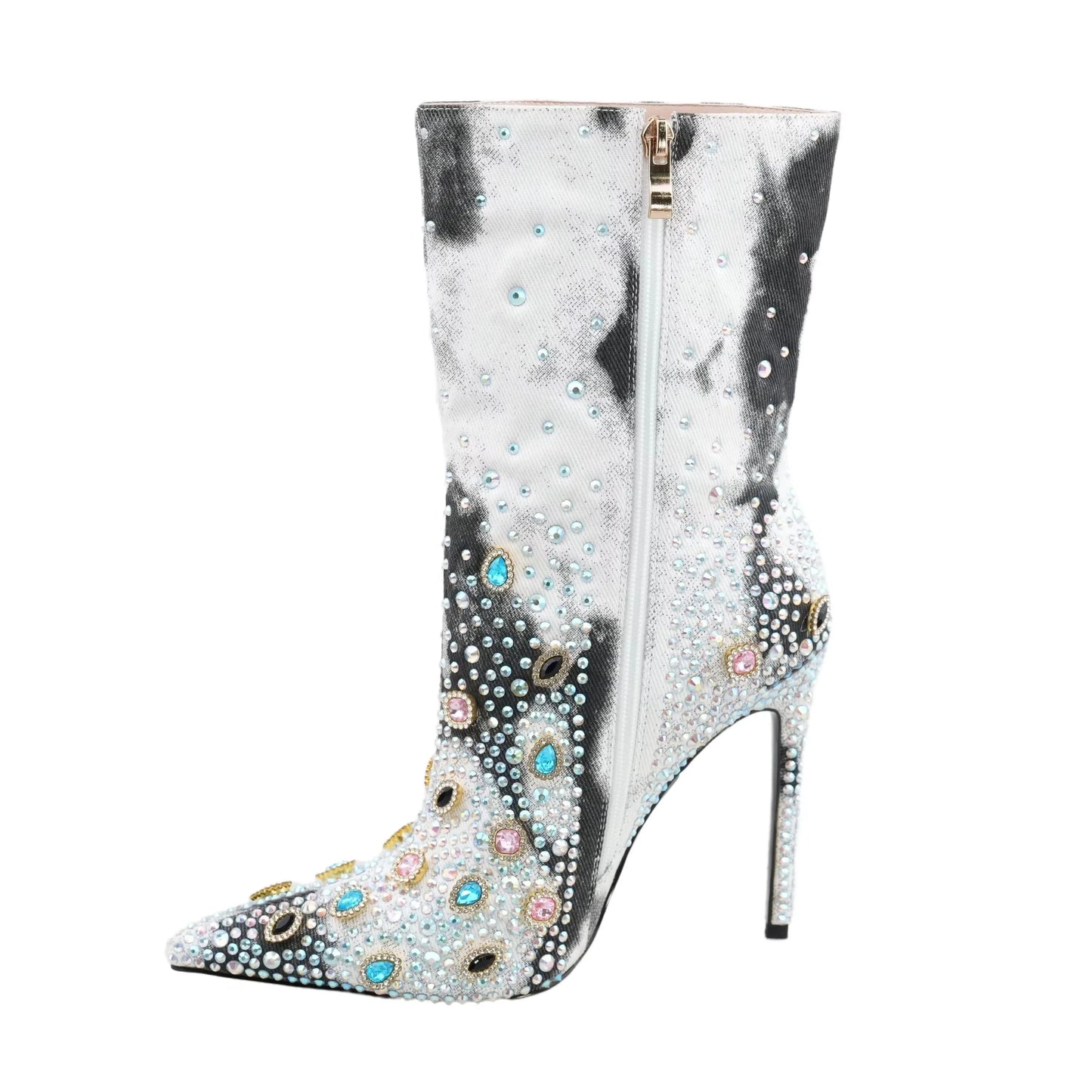 Banquet Pointed Shiny Rhinestones High Heel Ankle Boots