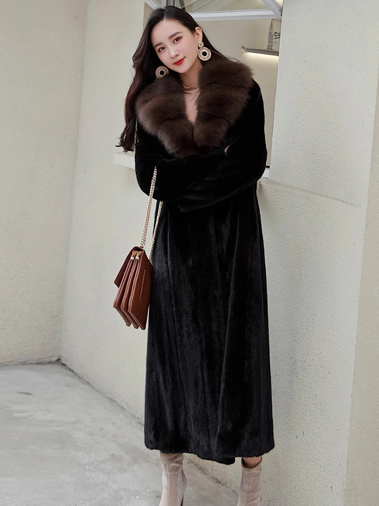 Fur Collar Loose Long Sleeves Thick Warm Mink Fur Overcoat