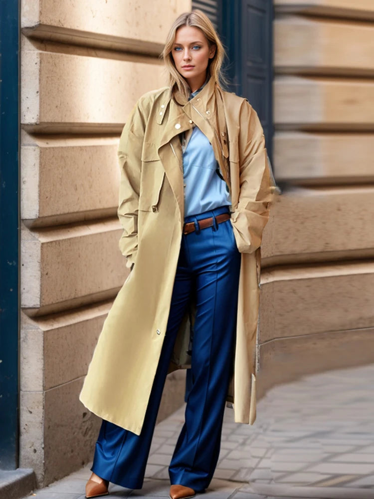 Long Sleeve Patchwork Single Breasted Loose Trench Coat