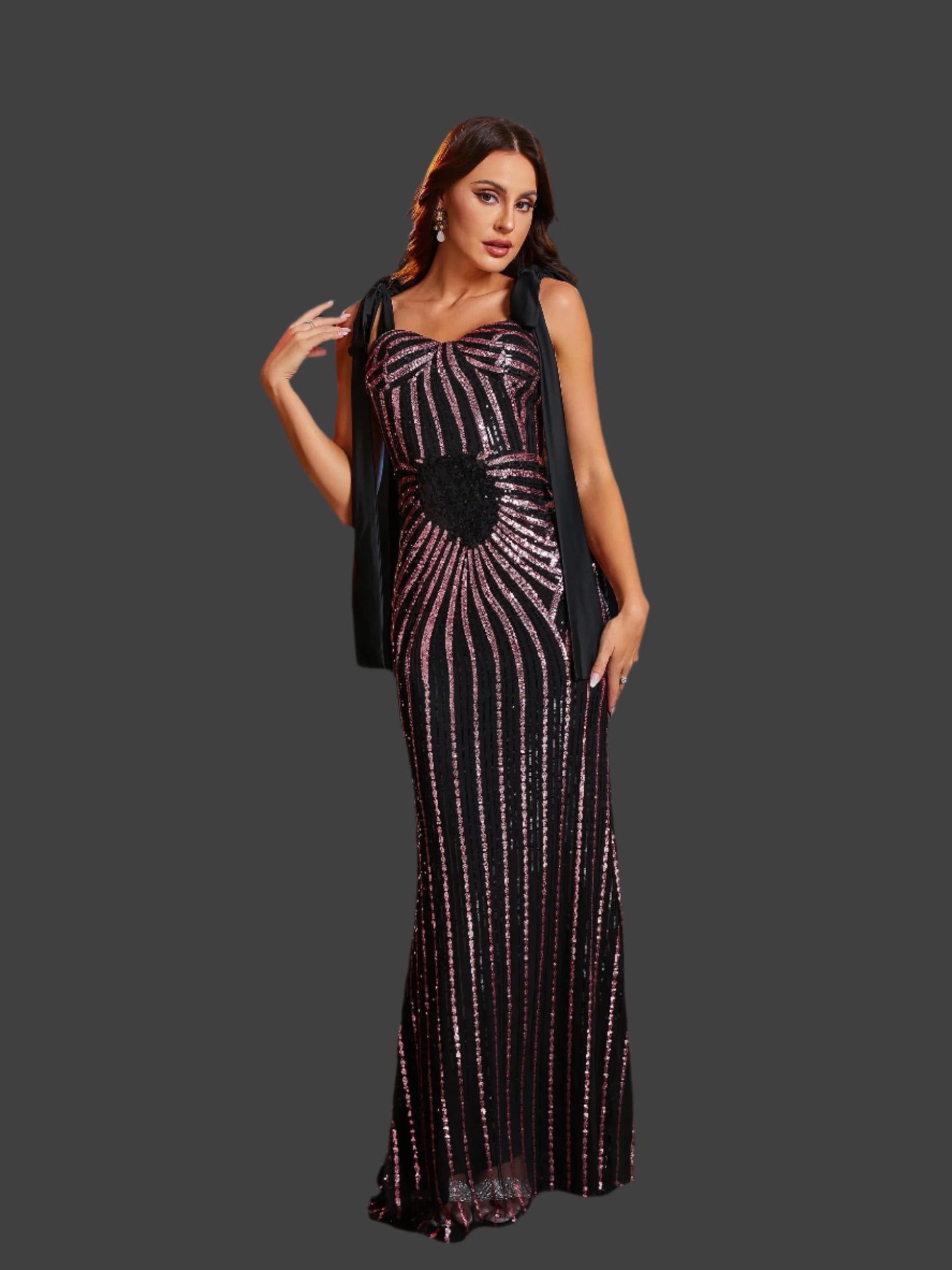 Adjustable Lace Up Shoulder Prom Sequin Mermaid Formal Maxi Dress