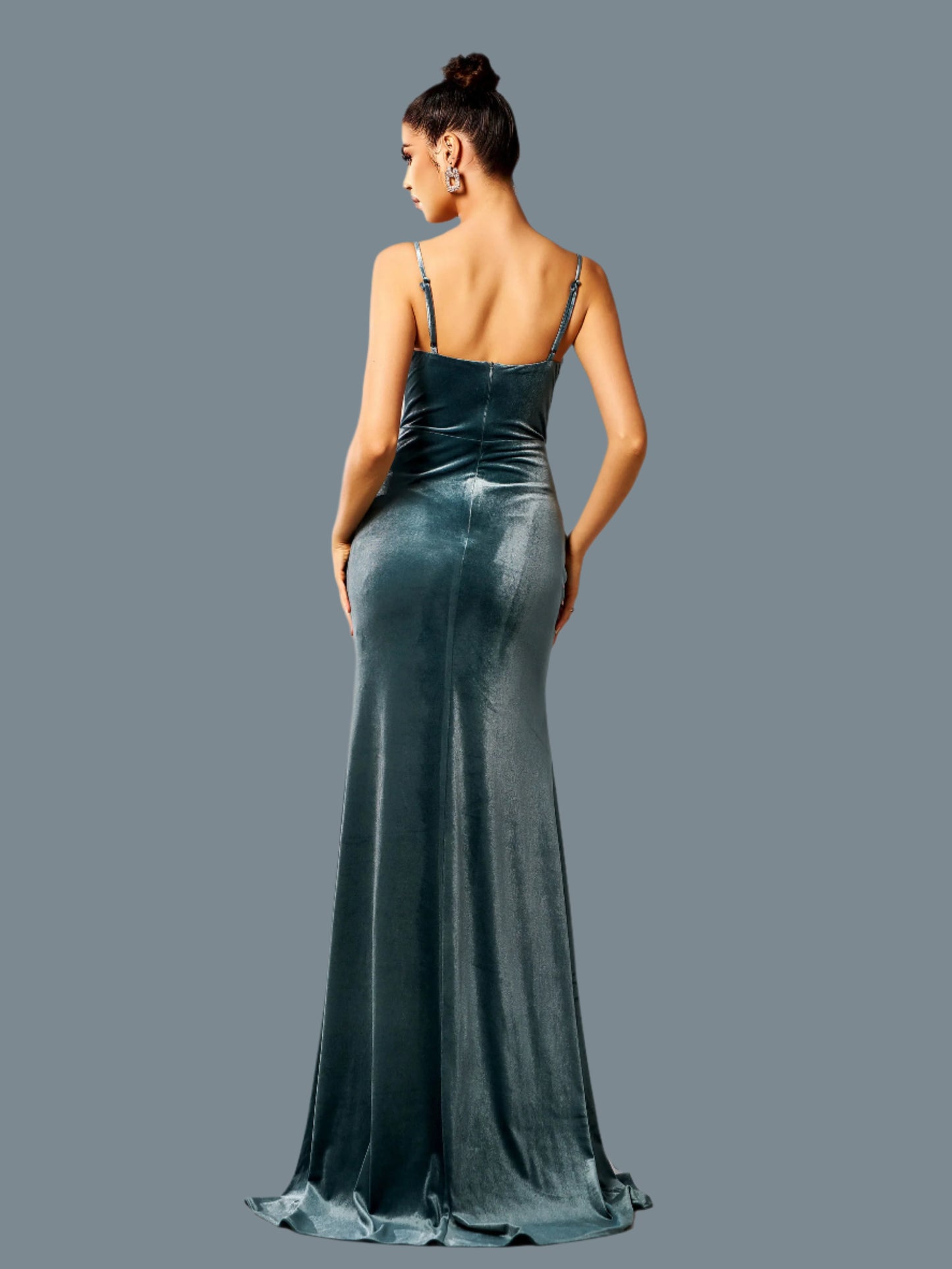 Spaghetti Strip Chic Backless Velvet Split Evening Gown Prom Maxi Dress