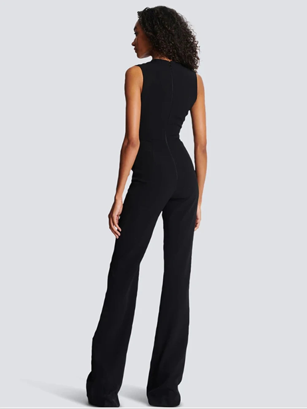 V Neck Sleeveless Diamond High Waist Slim Jumpsuits