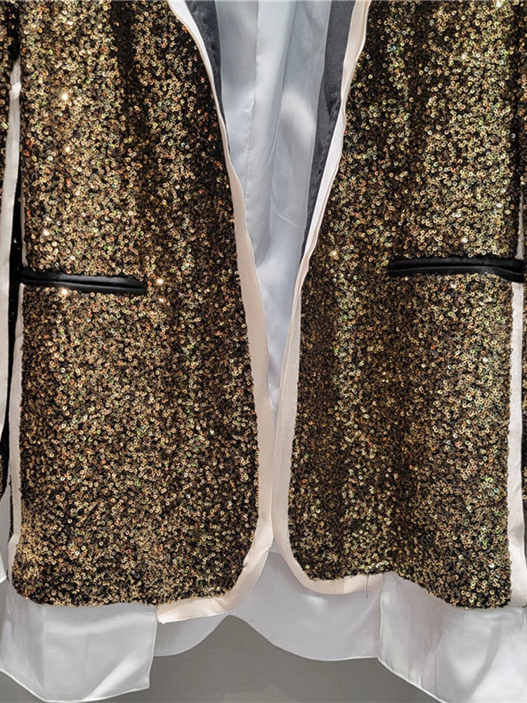 Sequins Patchwork Lapel Long Sleeve Loose Blazer