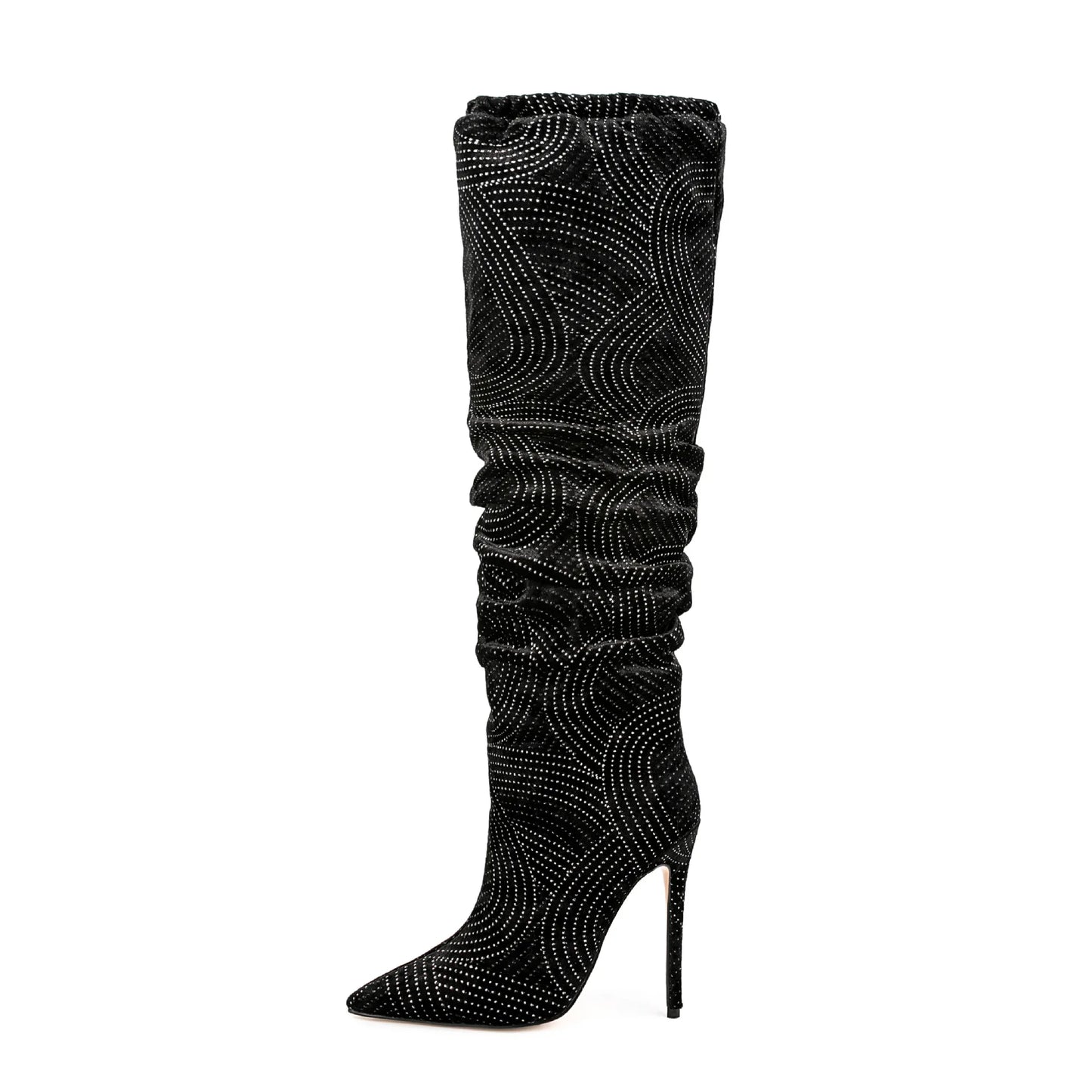 Pointed Toe Bling Crystal High Heel Knee High Boots