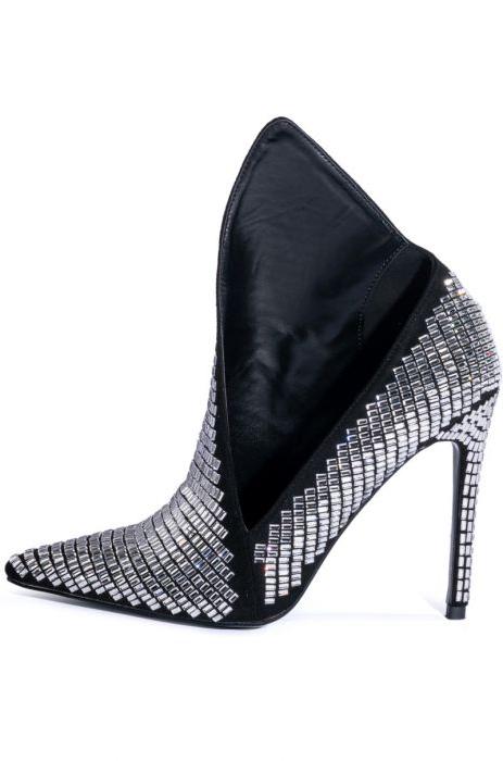 Pumps Crystal Rivet High heel Pointed Toe Boots