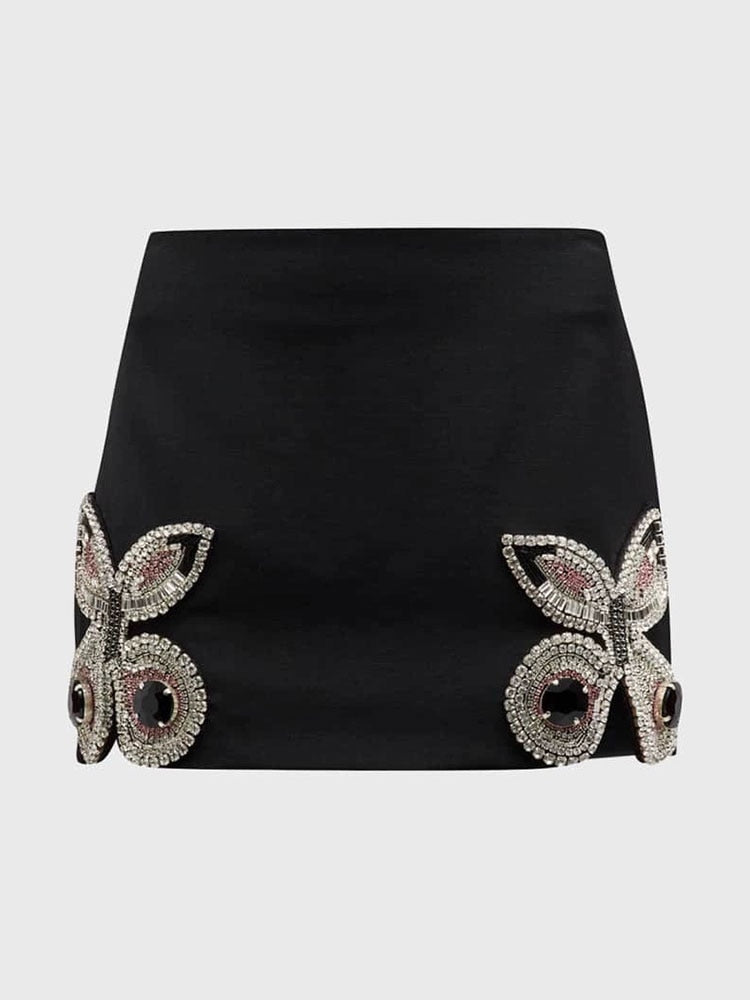 Diamond Embedding Design 3D Butterfly Short Blazer & Mini Skirt Set