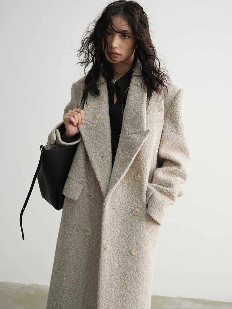 Turn-down Collar Lapel Long Sleeve Woollen Maxi Coat