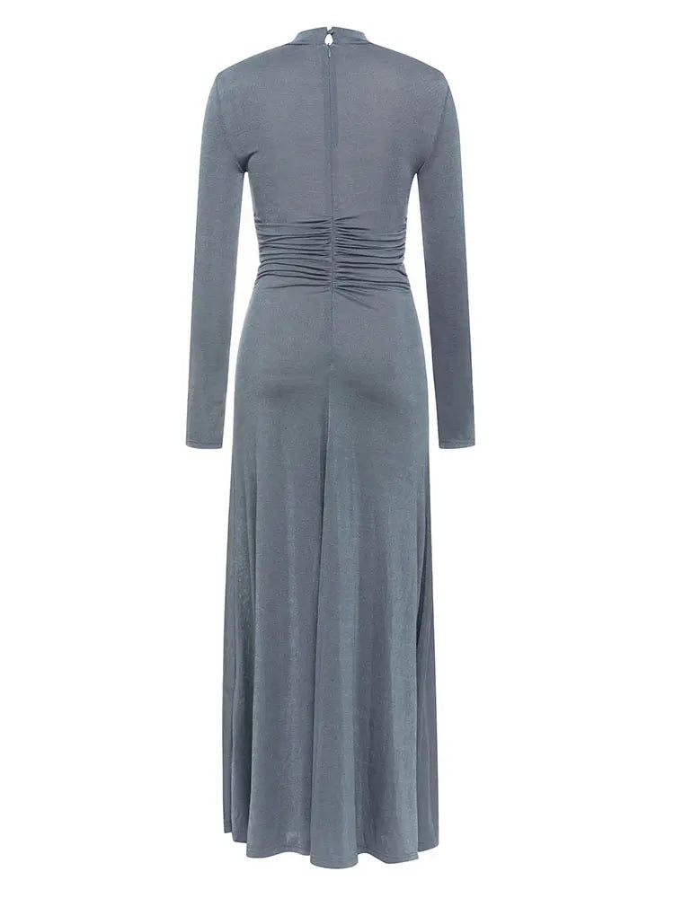 Turtleneck Long Sleeve Slim Fit A-line Maxi Dress