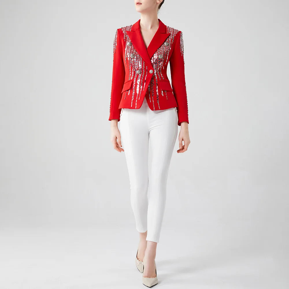 Spliced Diamonds Patchwork Single Button Long Sleeve Blazer