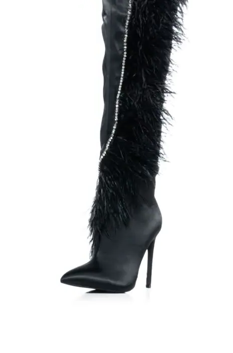 Crystal Thigh High fur Decor High Heels Over The Knee Boots