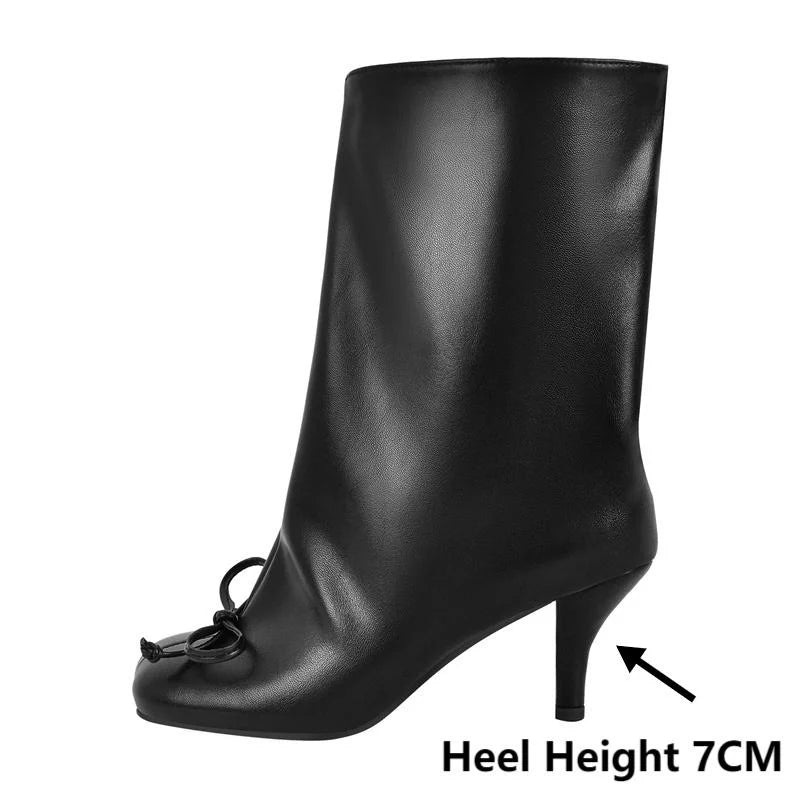 PU Leather Butterfly Knot Square Toe Thin Heel Kitten Heel Ankle Boots