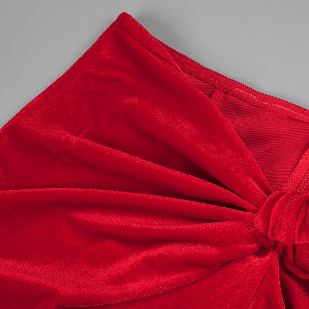 Tight Strapless Silk Top & Velvet Twisted Maxi Skirt Set