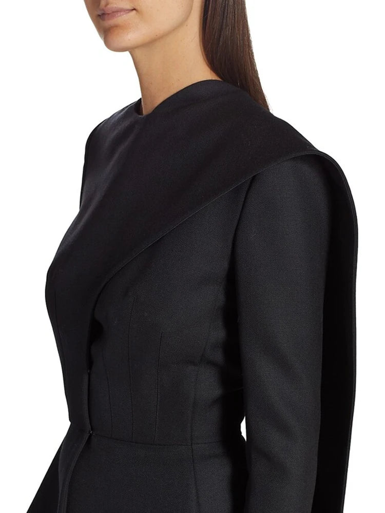 Asymmetrical Tunic O Neck Long Sleeve  Blazer