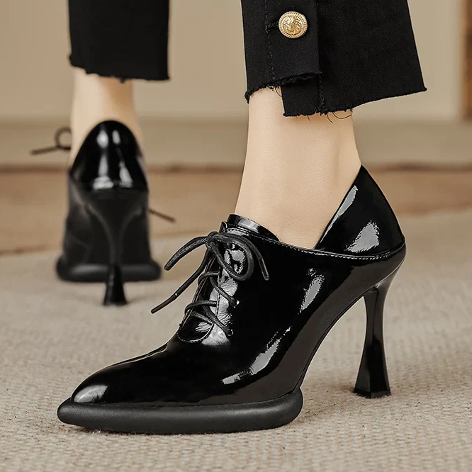 Genuine Leather High Heels Platform Lace Up Shoes