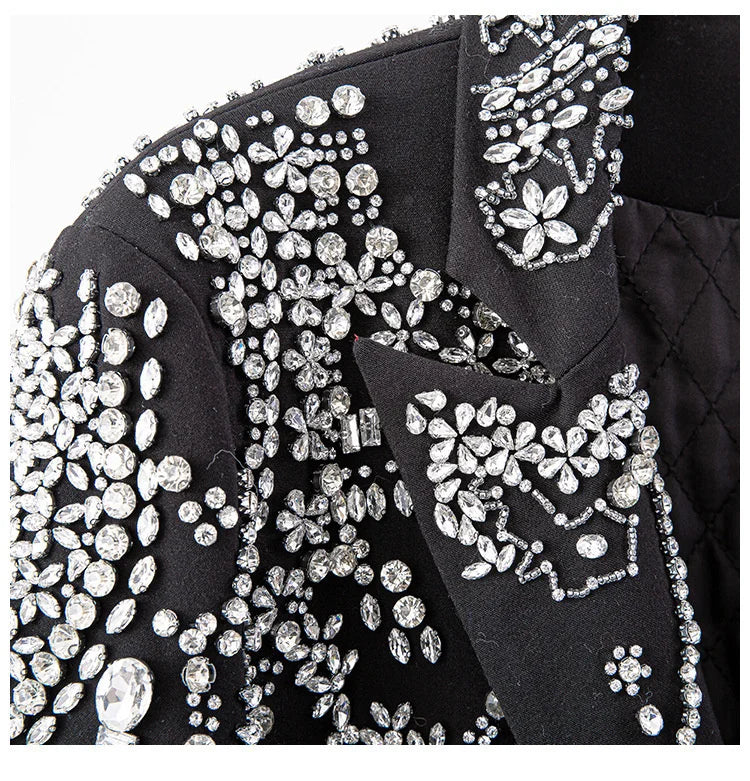 Irregular Rhinestone Single Button Feather Spliced Sleeve Blazer