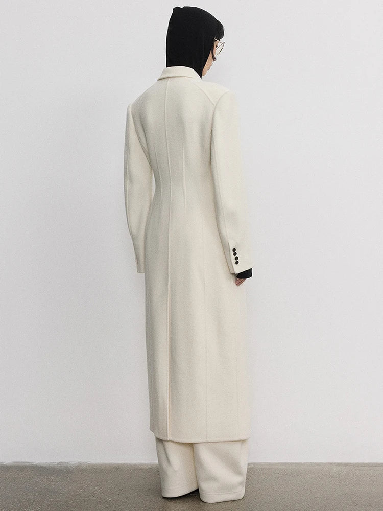 Lapel Caller Slim Wide Seam Pressed Thread Woollen Maxi Overcoat