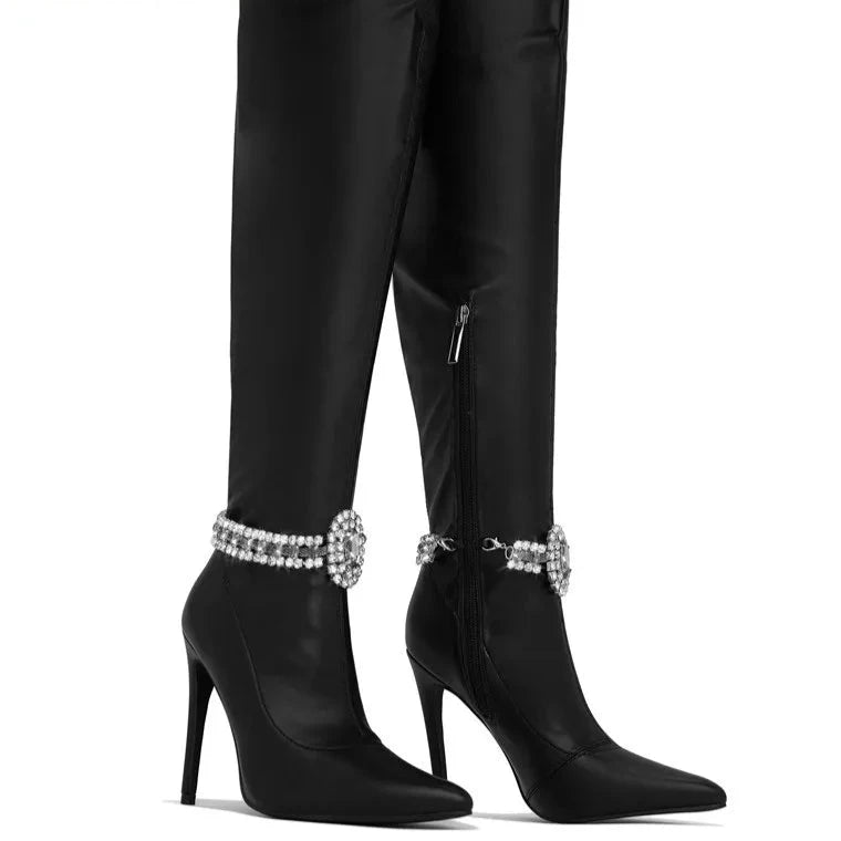 Crystal Strap Thigh Slim High Heels Over The Knee Boots