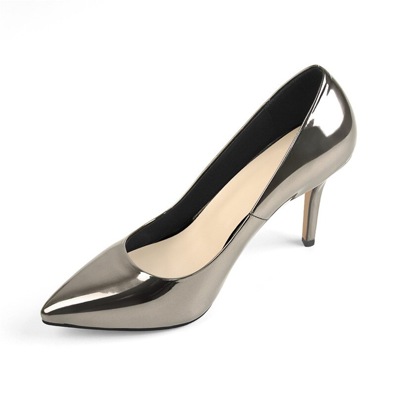 Pumps Pointed Toe Slip-On Thin Heels Patent Leather Shoes