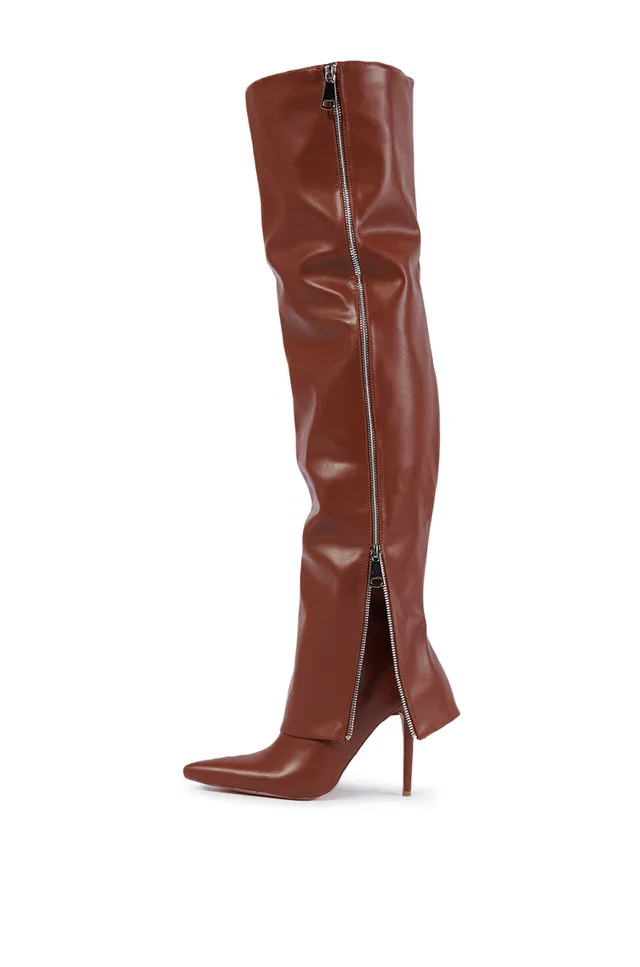 PU Leather Zipper Decor High Heel Over the Knee Boots