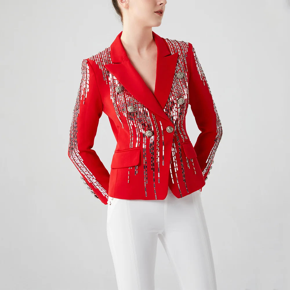 Spliced Diamonds Patchwork Single Button Long Sleeve Blazer