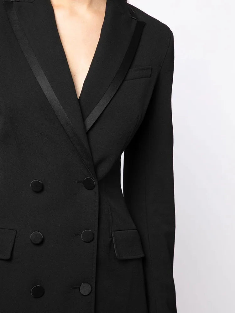 Notched Collar Double Breasted High Waist Slim Suit Blazer