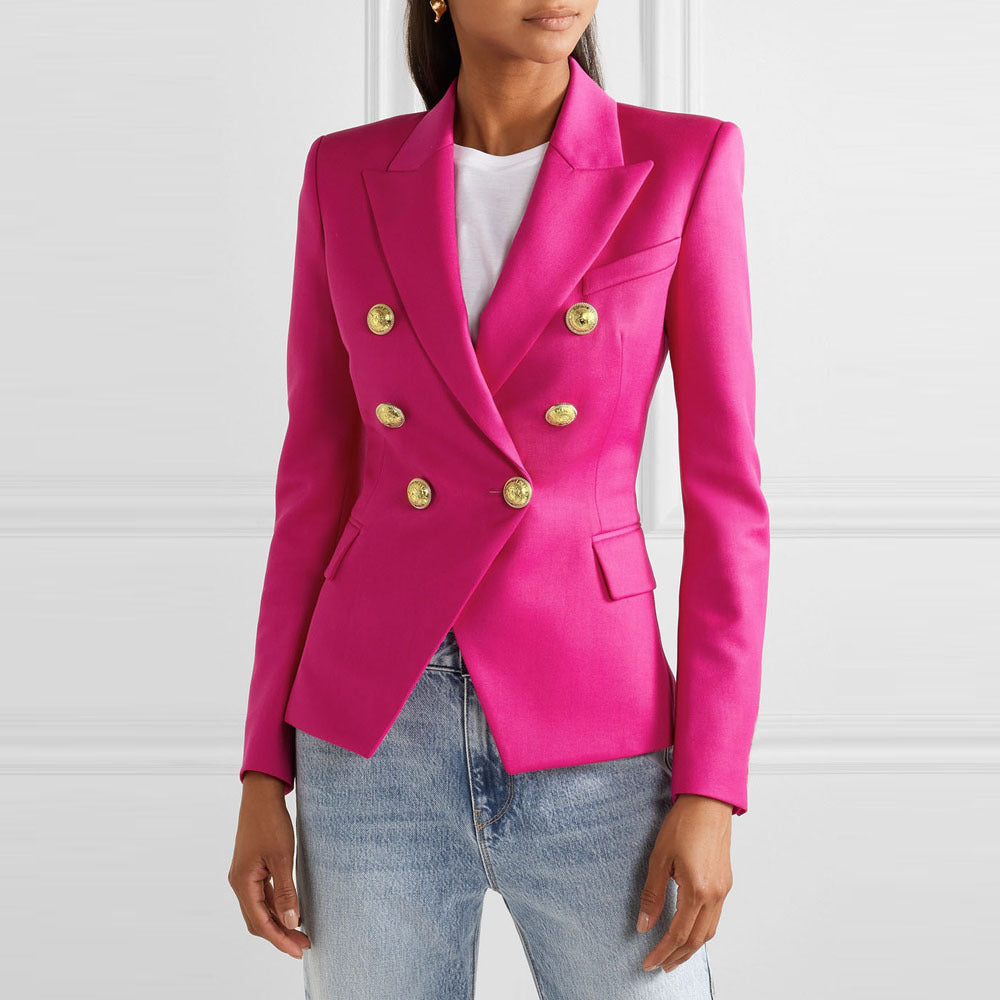 Town down Collar Long Sleeve Double Breasted Buttons Blazer