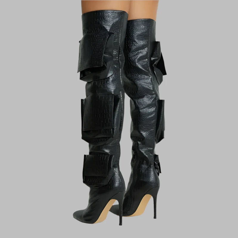 Pocket Pointed Toe Thigh High Heels Over The Knee Boots