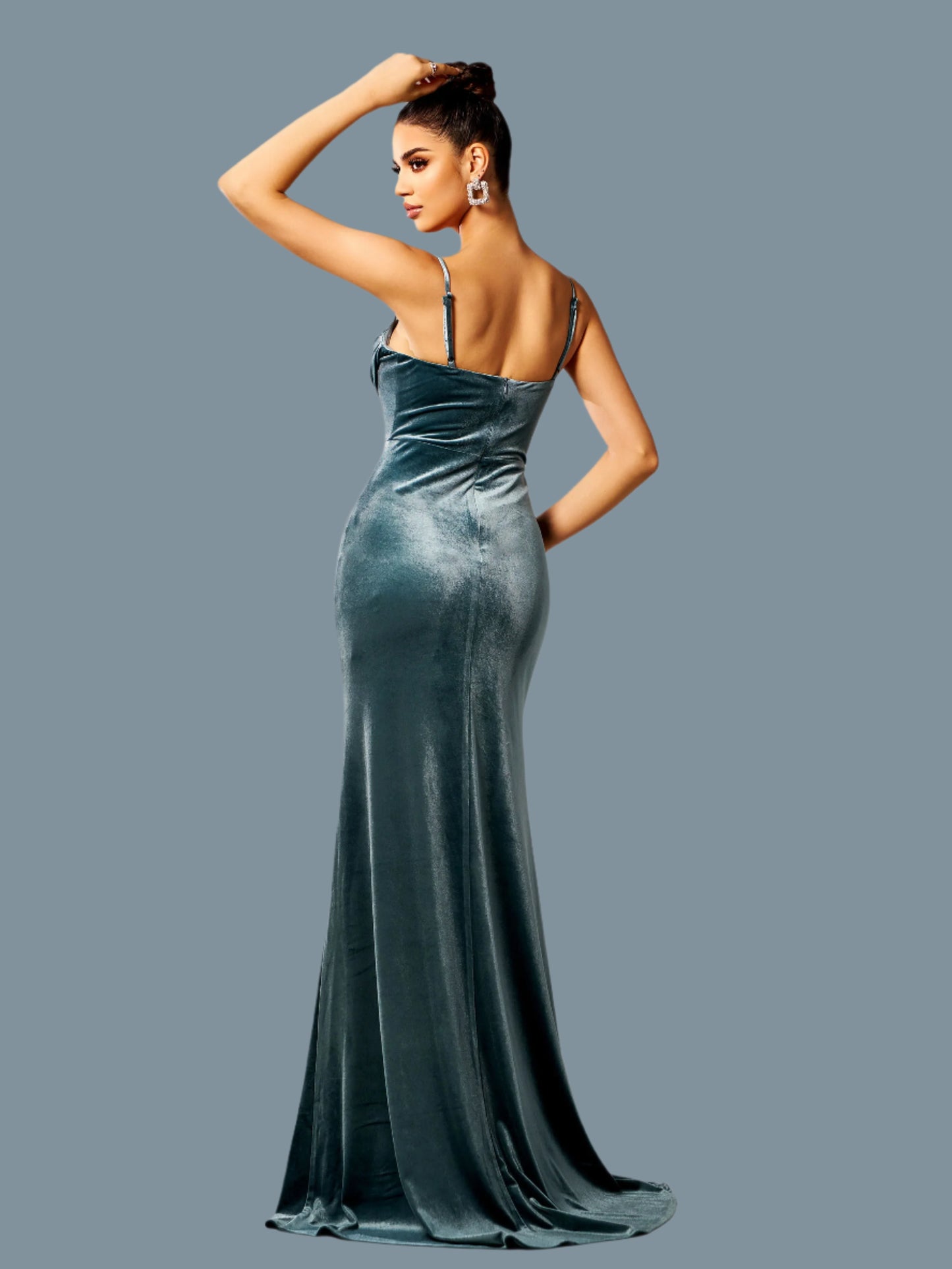 Spaghetti Strip Chic Backless Velvet Split Evening Gown Prom Maxi Dress