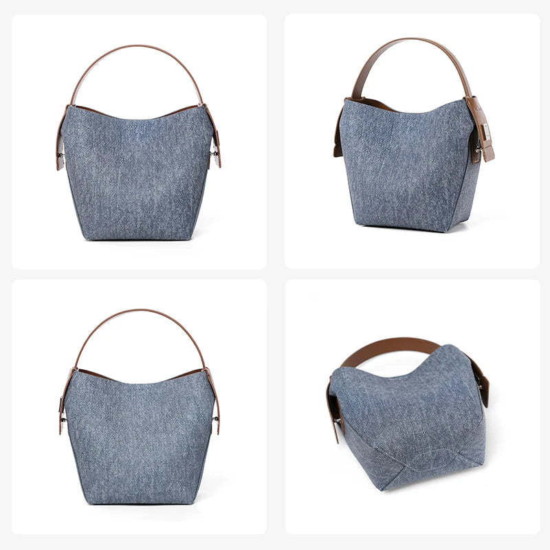 Denim Leather Handle Versatile Crossbody Bag