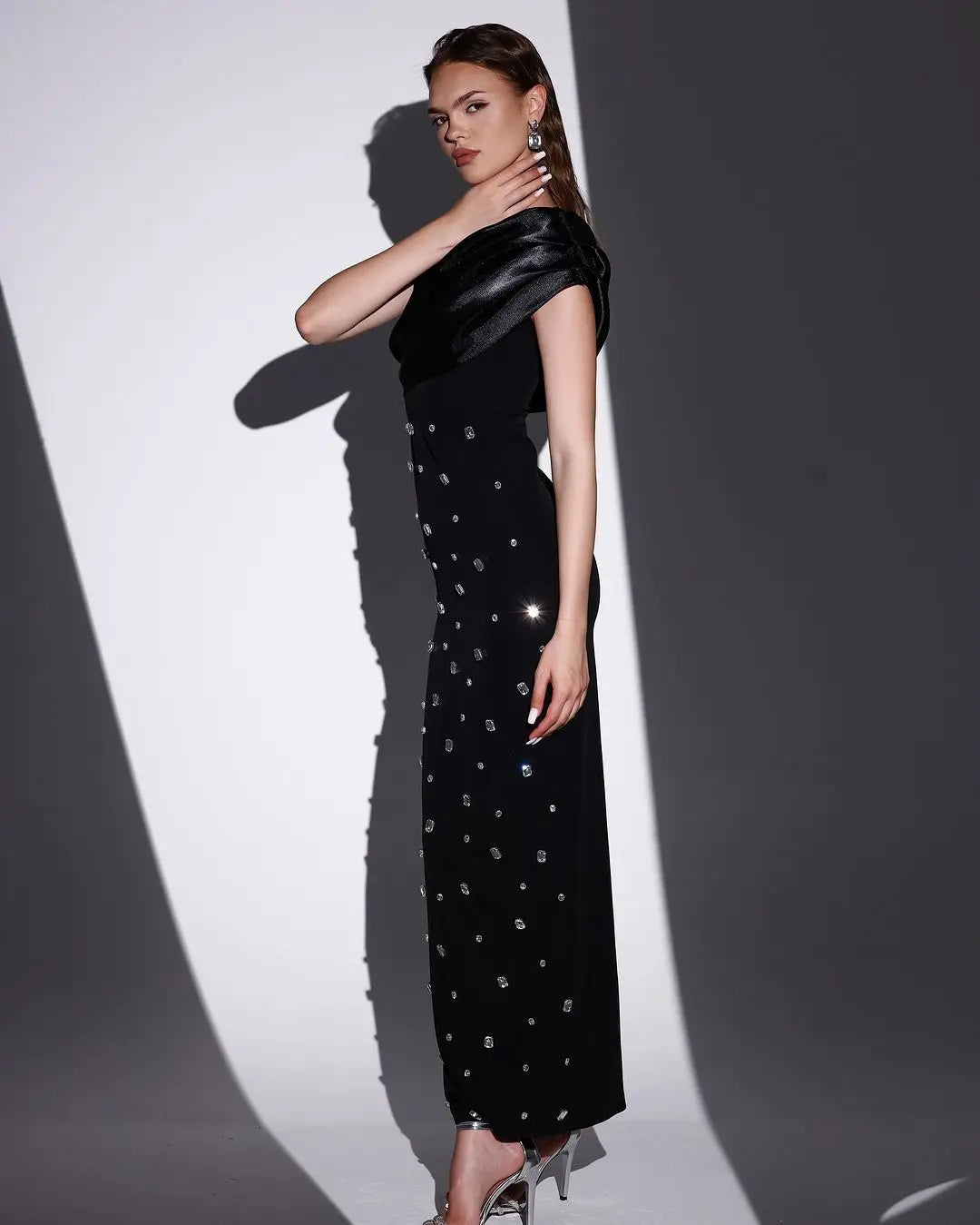 One Shoulder Shinning Crystal Sleeveless Bandage Maxi Dress