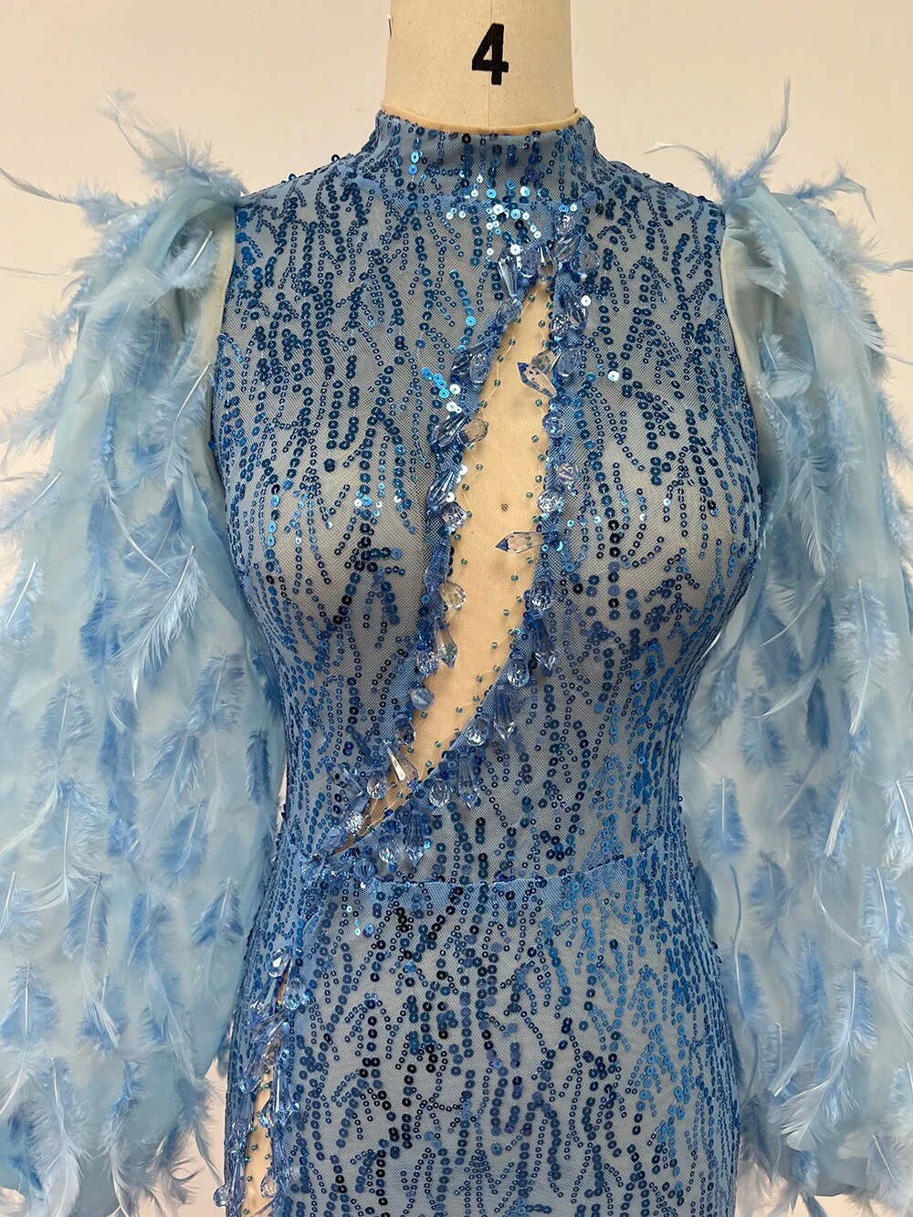 Feather Sequins Water Diamond Beaded Mini Dress