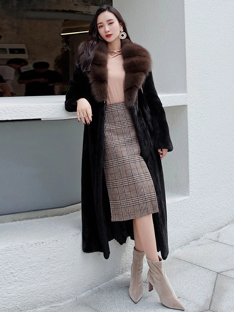 Fur Collar Loose Long Sleeves Thick Warm Mink Fur Overcoat