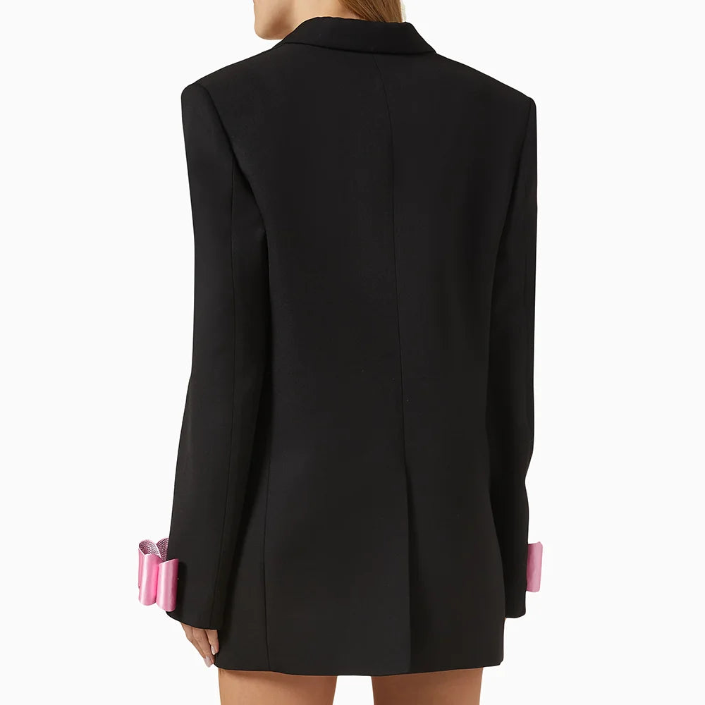 Spliced Bowknot Notched Collar Long Sleeve Patchwork Button Blazer