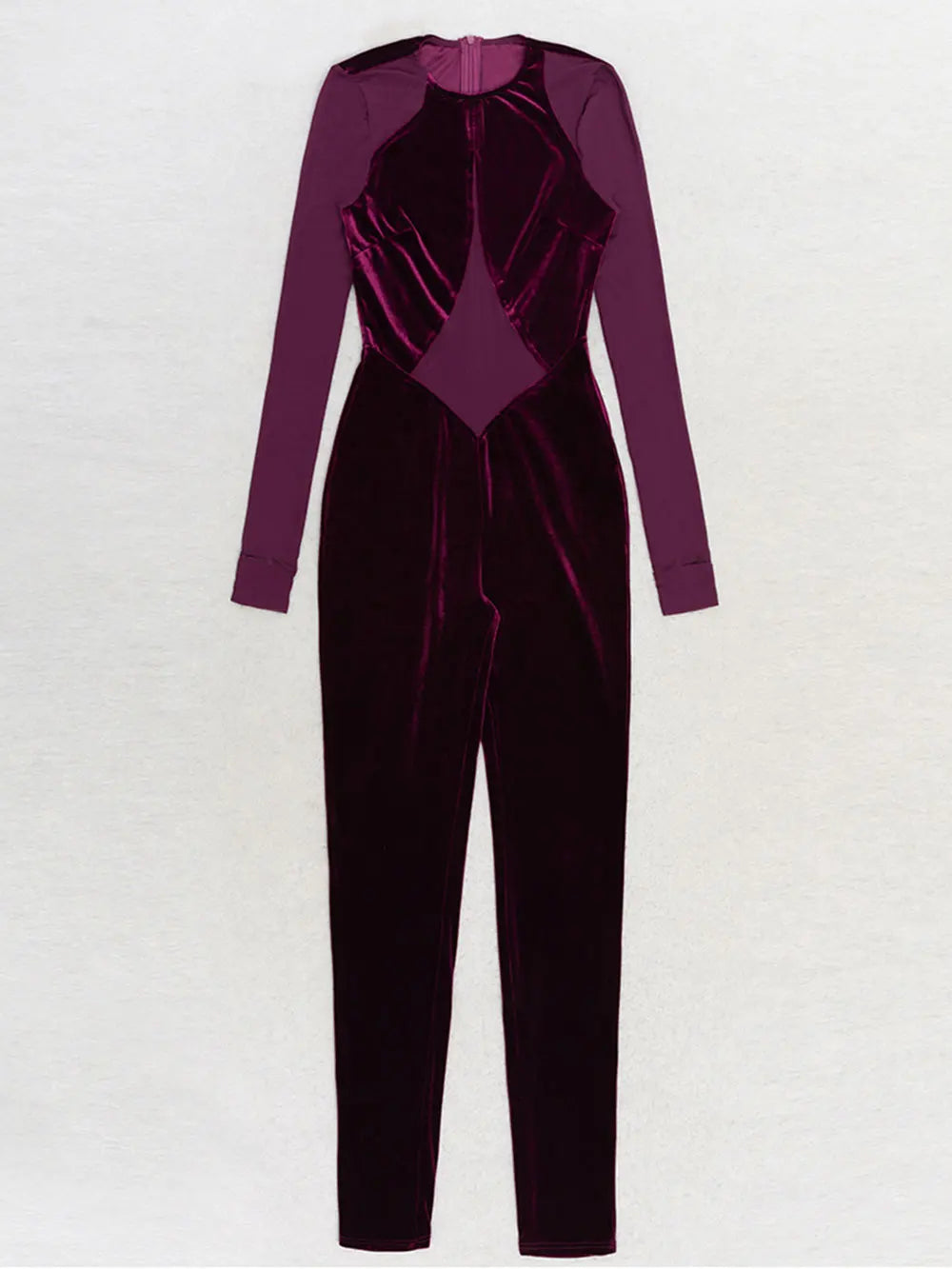 O-Neck Long Sleeve Tight Pencil Velvet Jumpsuit