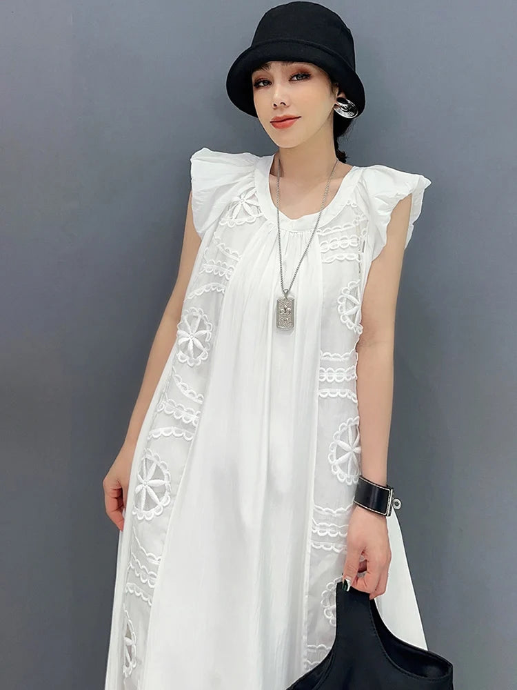 O-Neck A-line Spliced Fairy Casual Chiffon Maxi Dress