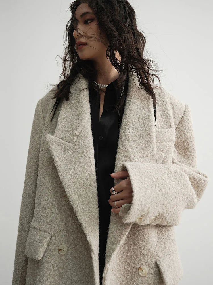 Turn-down Collar Lapel Long Sleeve Woollen Maxi Coat