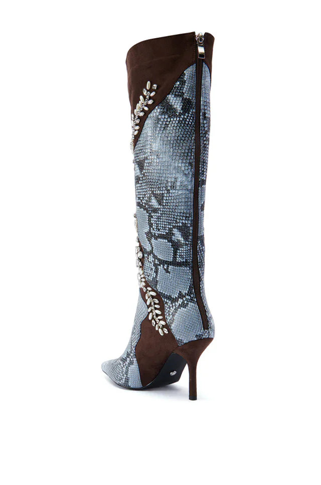 Crystal Decor High Heel Side Zipper Pointed Toe Knee High Boots