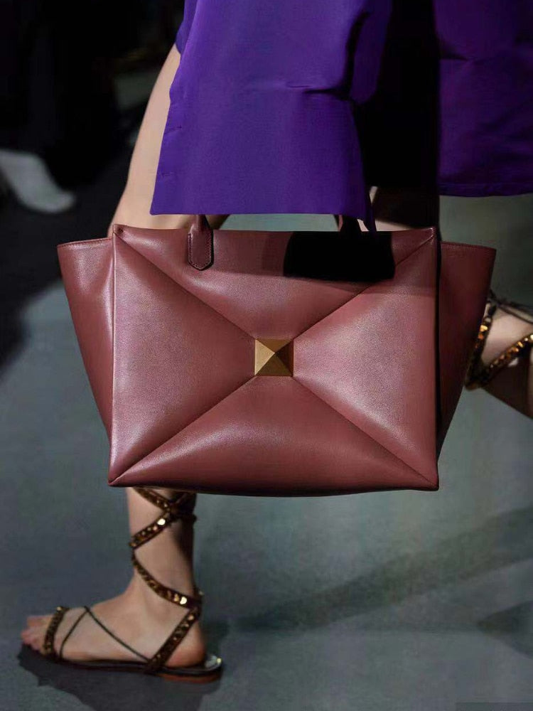 Stud Tote Big Rivet Decor Genuine Leather Handbags