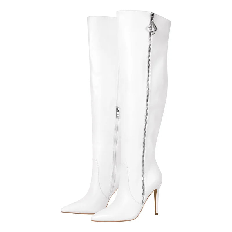 Pointed Toe Side Zipper Thin High Heel Over Knee High Boots